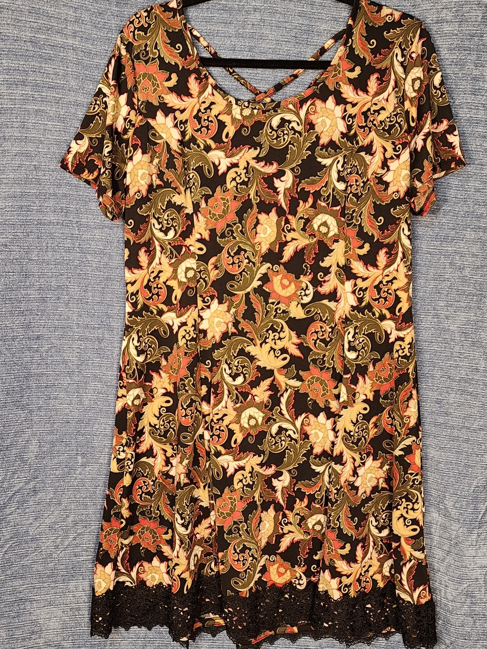 Sami & Jo Black Floral Scroll Mini Dress with Lace Trim